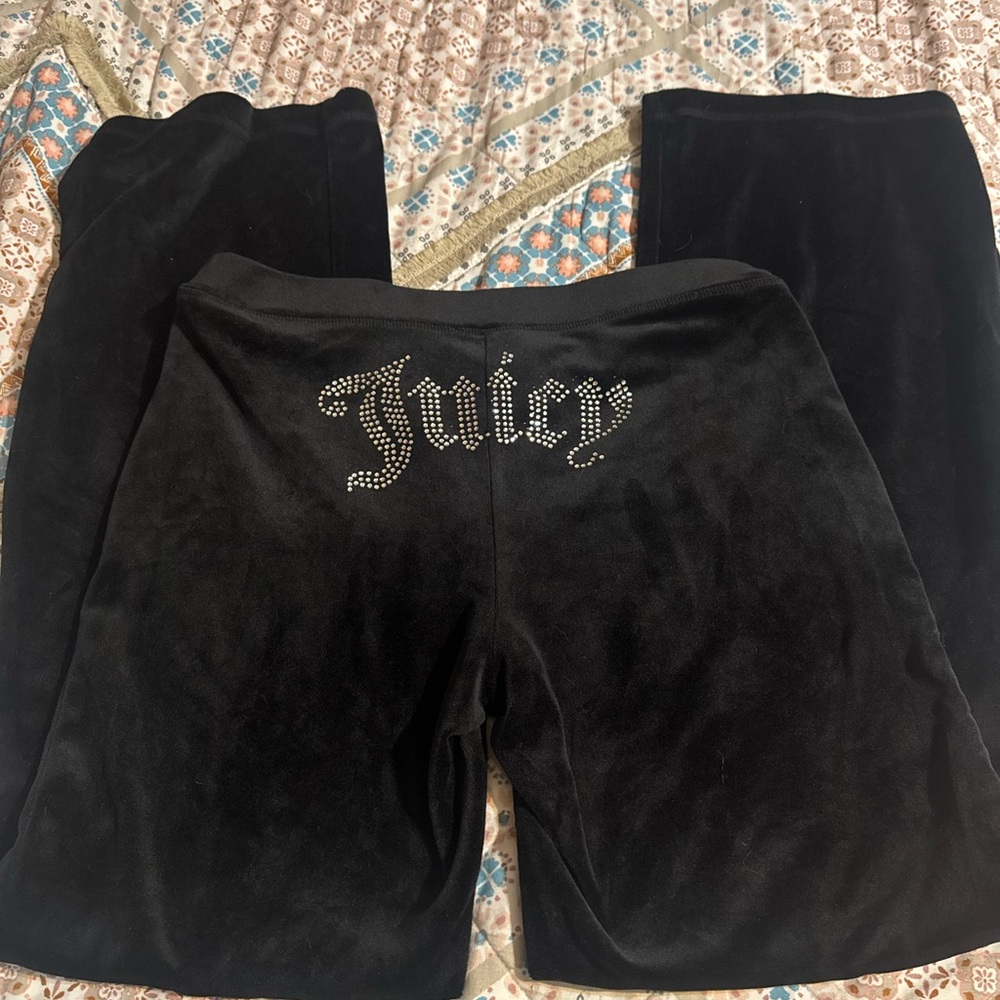 Juicy Couture Black Velour Rhinestone Logo Track Pants
